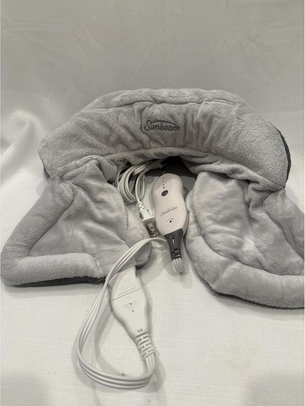 Sunbeam Gray Plush Heated Neck Shoulder Weighted Collar with Controller